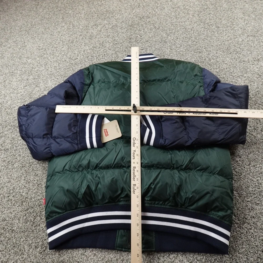 NEW Levis Jacket Mens L Green Blue Puffer Coat‎ Varsity Bomber Quilted Insulated